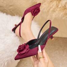 Women's Elegant Comfortable Pointed Toe Apricot Floral Decor Slip-On Pumps - Burgundy - View 10
