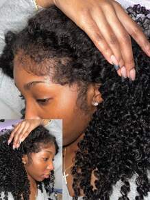 13x4 Lace Frontal Jerry Curly Human Hair Wig With 3a Hybird Hairline 180% Density Coily Curly Wig With Kinky Edges For 22 Inches Long Wig Looking Natural Brazilian Virgin Remy Hair Pre Plucked Bleached Knots