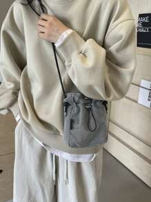Minimalist Casual Lightweight Crossbody Bag, Multifunctional Shoulder Bag, Unisex, Portable Phone Pouch With Drawstring Pocket - Grey - View 5