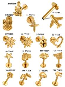 1PC Stainless Steel Flower Ear Tragus Cartilage Piercing Internal Threaded Bee/Butterfly Labret Ring Lobe Earrings Helix Piercing - 1 Gold - View 12