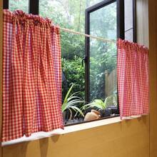 2片/1片农舍风红白格子厨房短帘，可爱小窗帘，隔断门帘 - 紅白色 - 查看 2