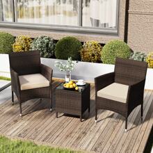GOFLAME 3 Pieces Patio Furniture Set Outdoor PE Rattan Wicker Chairs - Brown - View 3