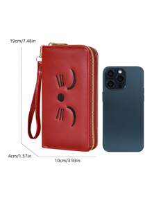 可爱猫咪印花钱包 女式仿皮 带卡槽和拉链口袋 双拉链卡包 钱包 钱夹 长款钱包 钱包 腕包 - 彩色 - 查看 4