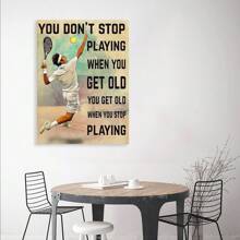 Framed Canvas Wall Art With Inspirational Tennis Quote, "You Don't Stop Playing When You Get Old" Motivational Tennis Player Illustration, High-Quality Pine Wood Frame, Wrapped Canvas Poster For Home Office, Living Room, Bedroom, Nursery, Classroom - Indoor & Outdoor Decorative Painting High Quality Canvas - 裱框 - 查看 5
