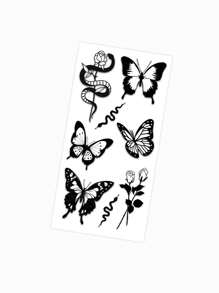 1 vel zwarte vlinder tijdelijke tatoeage stickers voor mannen en vrouwen, slang bloem nep tatoeage voor hand arm & lichaam decoratie wegwerp waterdichte tatoeage