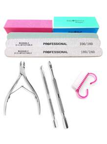 9pcs Professional Manicure Tool Kit, Including Nail File, Pusher, Cuticle Nipper & More, Complete Set For Home Use And Beginner Practice