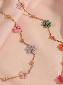 Daisy Flower Bracelet Necklace Anklet Earrings Set, Suitable For Women Spring/Summer Outfits