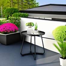 Outdoor Side Tables, Weather Resistant Steel, Small Round End Table For Patio Yard Balcony Garden Bedside Black
