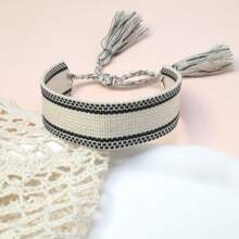 1pc Bohemian Handmade Braided Vintage Simple Creative Bracelet, Unisex - Black and White - View 4