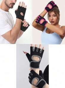 1 /2/3Pairs Ladies Men Black Half Finger Fitness Gloves Breathable Thin Section Instrument Training Palm Protection Anti-Slip Anti-Callus Suitable For Yoga Dynamic Cycling Cycling Exercise Use