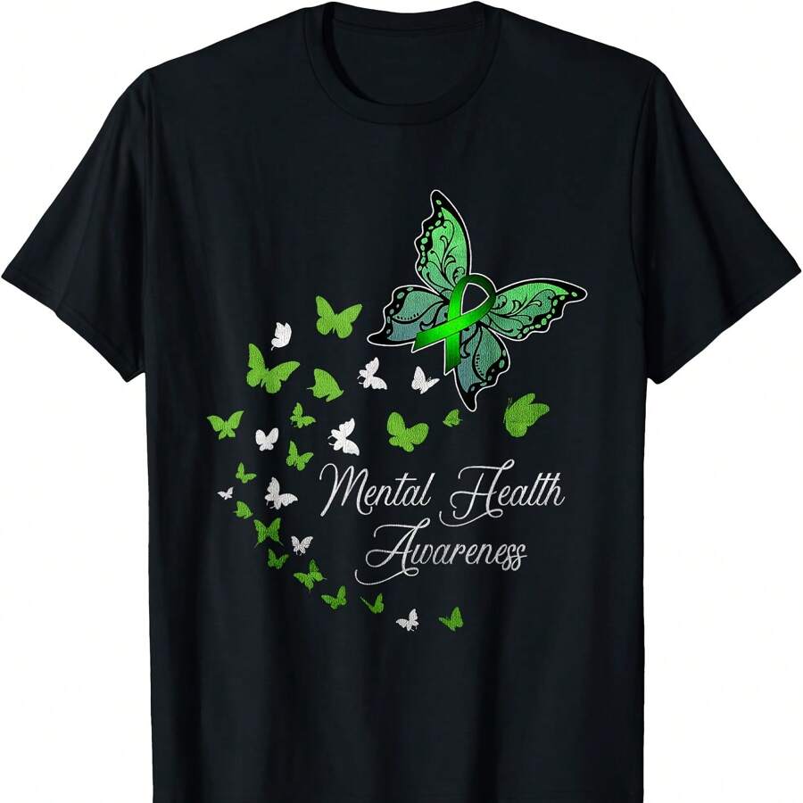 Butterflies Ribbon Women Mental Health Awareness T-Shirt