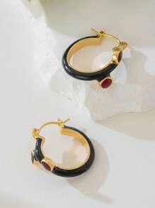 1 对复古法式蓝色圆形几何耳环