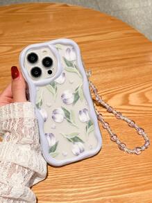 1 szt. etui na telefon z motywem tulipanów lawendowych i serca - w zestawie z paskiem na smycz do telefonu - kompatybilne z iPhone 16 ProMax, 14/13, 12, 11 Pro Max, XS Max, X, XR, 8, 7, Plus, Mini - idealne na prezent urodzinowy, dla dziewczyny, chłopaka lub do samodzielnego użytku