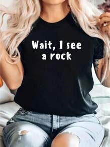 Wait I See A Rock Collector Geologist Rockhounding Funny T-Shirt Women's Fashion Round Neck Pure Cotton T-Shirt Women's Clothing