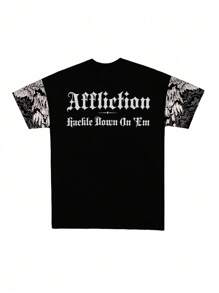 男士休闲骷髅与字母印花圆领短袖 T 恤，夏季学生装 - 黑色 - 查看 4