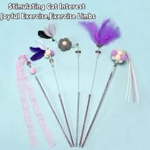 1/5 Piezas Palo de juego para gatos amantes de los gatos y madres de gatos, con plumas suaves y esponjosas de colores, provisto de campana, seguro y resistente a mordeduras, duradero, adecuado para interactuar y ejercitar a gatos amantes de los gatos y madres de gatos. Proporciona juguetes y suministros perfectos para la diversión sin fin de los amantes de los gatos y madres de gatos, juguetes lindos para sostener en la mano.