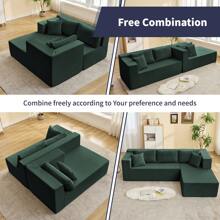 Modern W106inch 2-Piece Free Combination Corduroy Upholstered L-Shaped Modular Sectional Sofa With Right Chaise And Pillows - Green - View 4
