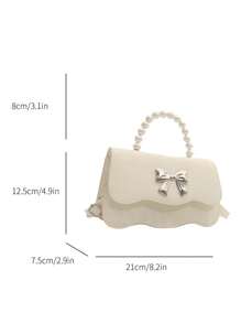 Fashionable Pearl Handbag & Shoulder Bag, Solid Color Design 2025 New Chic Fresh Butterfly Texture Small Square Bag - Beige - View 3