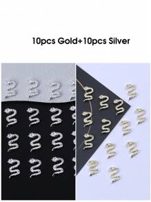 20 pièces Charms d'ongles en forme de serpent, décoration d'art des ongles 3D, bijoux de clou en alliage punk gothique, accessoires de manucure DIY pour salon