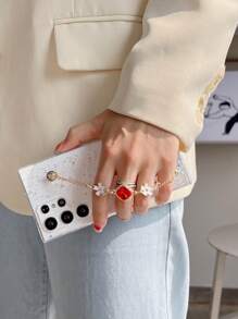 1pc Epoxy Starry Sky Rhinestone Bracelet Phone Case Compatible With Galaxy S22 Ultra S23 Ultra S24 Ultra 5G, Compatible With IPhone 11 12 13 14 15 Pro Max 16 Plus