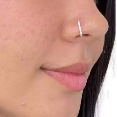 1 peça anel de nariz prata legítima 925 Nostril brilhante cravejado