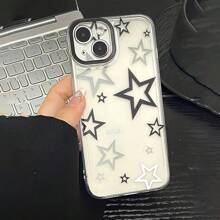 1pc Star & English Text Pattern Transparent Phone Case, Compatible With IPhone 16 Pro Max, 15, 14 Plus, 13, 12, 11, Protective Cover
