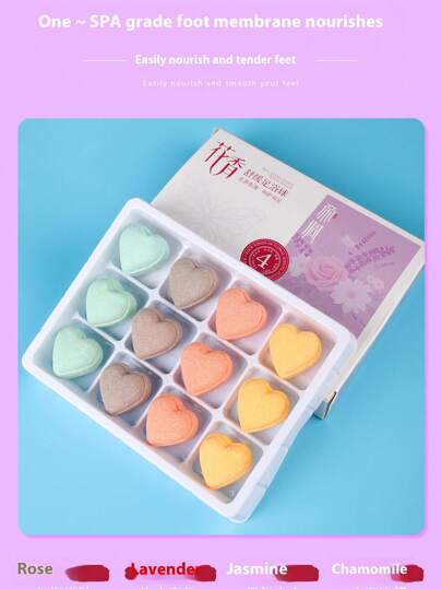 1 Box 12pcs*15g Heart-Shaped Aromatherapy Foot Soak Bath Bombs, Plant Essential Oil Bath Salt Balls, Women Gift Set, Random Packaging