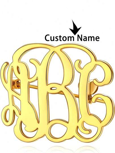 1 peça broche personalizado com nome, letras monograma gravadas, alfinete de lapela, clipes de decoração para roupas, acessórios de joias femininas feitos de aço inoxidável em prata/ouro, presentes de Dia dos Namorados para ele/ela (recomenda-se usar letras minúsculas em ambos os lados da letra maiúscula do meio)