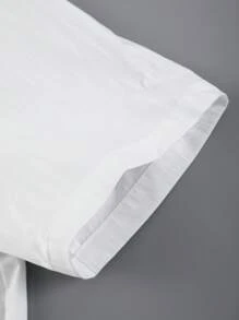 2pcs/Set Men Solid Color Short Sleeve Polo Collar Shirt And Drawstring Waist Shorts Casual Regular Outfit, Spring/Summer - White - View 5