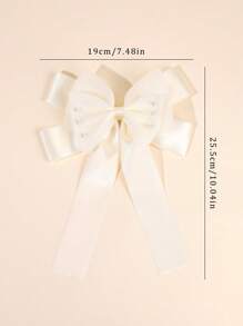 1 件装优雅丝带发饰女士多层蝴蝶结鳄鱼夹配珍珠纯色发夹婚礼度假女孩发夹弹簧发夹儿童发饰