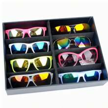 1pc 8-Grid PU Leather Sunglasses Storage Box, Multi-Compartment Large Eyeglass Display Case, Portable Glasses Organizer For Travel & Home Use