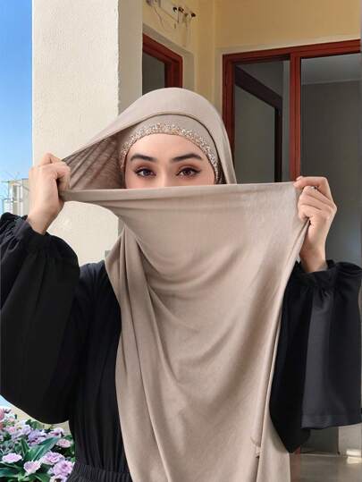 2条装加大码女士柔软纯色头巾，休闲头巾，饰有水钻，适合搭配长袍和面纱