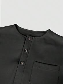 1 套男士黑色 Dashiki 服装，优雅简约设计，带纽扣，长袖圆领，侧开衩下摆，松紧腰裤，非洲时尚，男士休闲衬衫和长裤 2 件套，新季，适合聚会、约会、商务、日常穿着、文化活动、传统仪式 - 黑色 - 查看 6