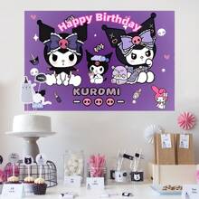 Sanrio 1 pezzo Licenza Sanrio Kulomie viola Decorazione per feste di compleanno, sfondo decorativo a tema cartone animato, accessori perfetti per decorazioni di doccia e festa, tappezzeria da camera da letto, sfondo fotografico, dimensioni 82,7*59,1*39,4/39,4*29,5 pollici