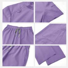 1 Set Women Short Sleeve Zipper Suit With Stand Collar And Pockets, Made Of Polyester Frosted Fabric, Loose Fit Nurse Scrub Uniform, Suitable For Hospital Work, Scrub Uniform Set - Purple - View 6