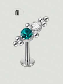 1PC Stainless Steel Internal Thread Labret Lip Ring Synthetic Opal&Rhinestones Cluster Curved Ear Cartilage Tragus Helix Daith Piercing Jewelry Unisex - Silver - View 10