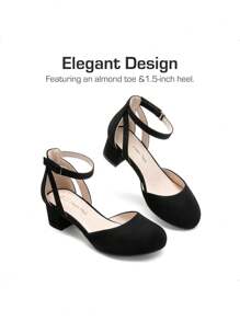 Girls Dress Shoes Closed Toe High Heels Ankle Strap Toddler Little Big Kid Wedding Flower Party Pump - màu đen - Xem 5