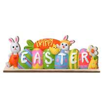 1 Set 2D Happy Easter Houten Tafelblad Decor Paashaas Houten Middelpunten Tafel Decor Gelaagde Schaal Decoraties Voor Boerderij Huis Lente Paas Thema Feest Decor