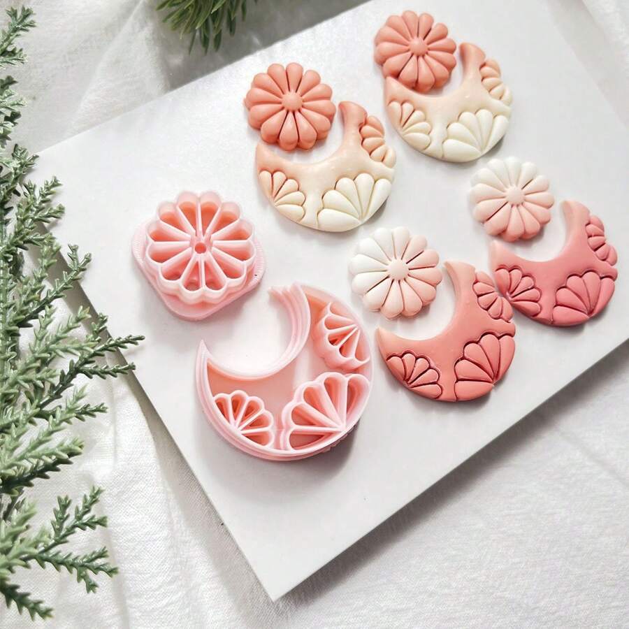 1pc/2pcs Moon & Flower Shaped Polymer Clay Mold For Jewelry Making - Moon Flower - View 1