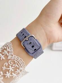 Carved Floral Silicone Watch Band, Fit For 20mm & 22mm / Watches, Comfortable Soft Adjustable Sports Strap - Lavender Gray - View 4