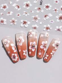 FULL BEAUTY 2片琥珀色花瓣图案棕色花朵美甲贴纸，适用于亚克力指甲，激光效果，带水钻，女士DIY美甲贴花