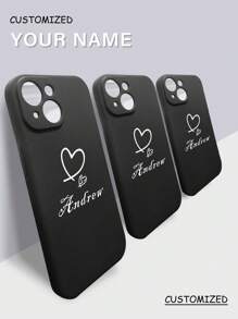 Coque de téléphone personnalisée, coque de téléphone personnalisée avec nom, coque de téléphone avec initiale, coque de téléphone en silicone personnalisable, coque de téléphone personnalisée avec nom en forme de cœur, compatible avec les coques de téléphone , Apple, Galaxy, compatible avec 16, 16 Pro Max, 16 Pro, 16 Plus