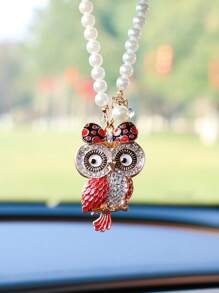 1 件锌合金蝴蝶结猫头鹰带水钻汽车吊坠 - 均碼 - 查看 3