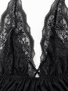 Comfortable Sleepwear, Solid Color Mesh Seductive Backless Strap Dress,Sexy Lingerie - Black - View 3