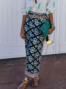 秋冬时尚新款休闲度假风优雅女装百搭修身户外、居家、旅行、工作半身裙，新款时尚通勤印花度假百搭女裙 - 黑色 - 查看 5