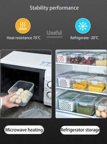 6件/套（3个食物储存容器+3个沥水架）塑料食品容器套装带盖透明可洗保鲜盒带沥水盘适用于水果蔬菜干货 - 多功能密封厨房收纳盒适用于露营用餐 - 彩色 - 查看 5