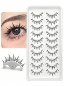 Asiteo 10 Pairs Natural Cartoon Eye Makeup Effect False Eyelashes, Cute Cartoon Effect False Eyelashes With Transparent Stem, Suitable For Daily Or Appointment Use - màu đen - Xem 1