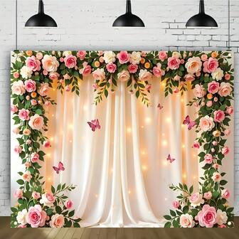 1pc, Elegant Floral And Butterfly Decorative Flag - | Polyester Fiber, Foldable And Washable | Perfect For Weddings, Valentine's Day, Mother's Day, Birthdays | Indoor/Outdoor Use