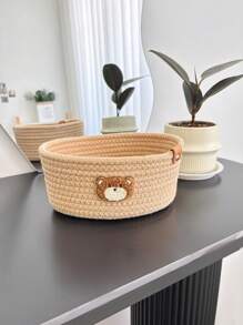 1 pezzo Cesto di immagazzinaggio intrecciato con disegno di orsacchiotto, per organizzare gli articoli per la nursery del bambino, adatto per San Valentino