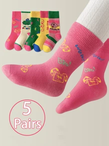 5 pares de calcetines finos para niños en primavera y otoño, calcetines tipo media caña de colores caramelo para niñas, calcetines con graffiti rosa, serie de dibujos animados lindos, regalos del Día del Niño, regalos de Halloween